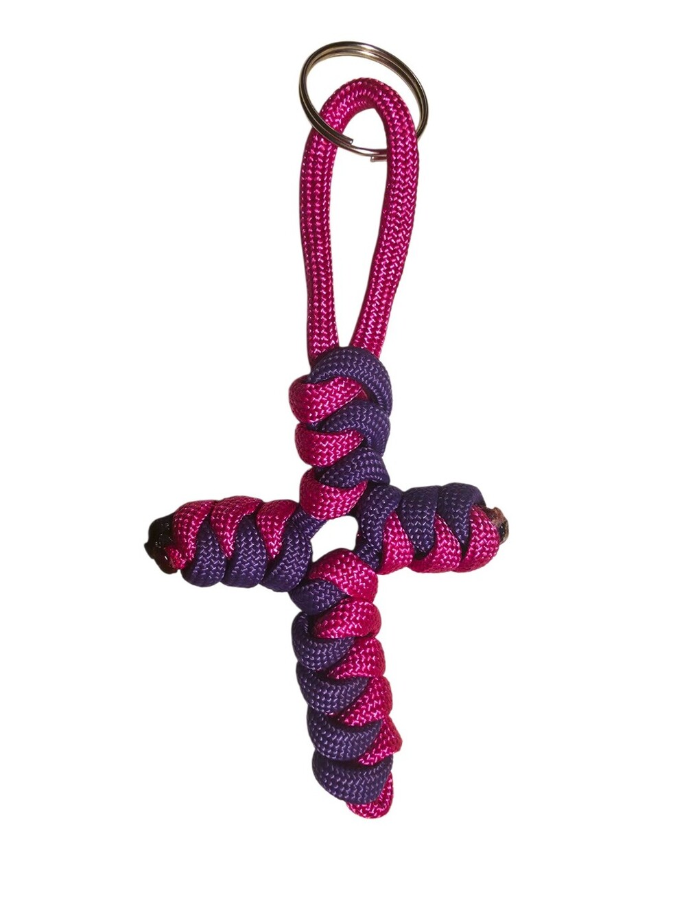 Hand Crafted Paracord Keychain Cross Pink And Purple 2"x4"